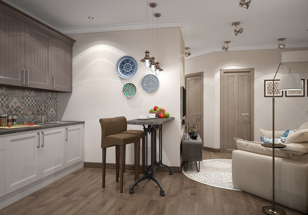 Фотография: Кухня и столовая в стиле Эклектика, Проект недели, ЖК АРТ, Красногорск, Студия 3.14, 4 и больше, 60-90 метров, Монолитно-кирпичный, ЖК «АРТ», энциклопедия_интерьер – фото на INMYROOM