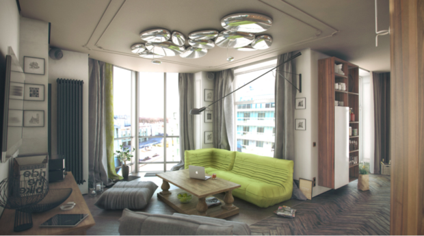 Фотография: Гостиная в стиле Лофт, Современный, Эко, Эклектика, Квартира, Россия, Планировки, Аксессуары, Artemide, Axo Light, Eichholtz, Miele, Мебель и свет, Белый, Перепланировка, Зеленый, Бежевый, Желтый, Синий, Коричневый, Санкт-Петербург, ИКЕА, FLOS, Derufa, Artflex, Lottocento, Макс Жуков, ToTaste – фото на INMYROOM