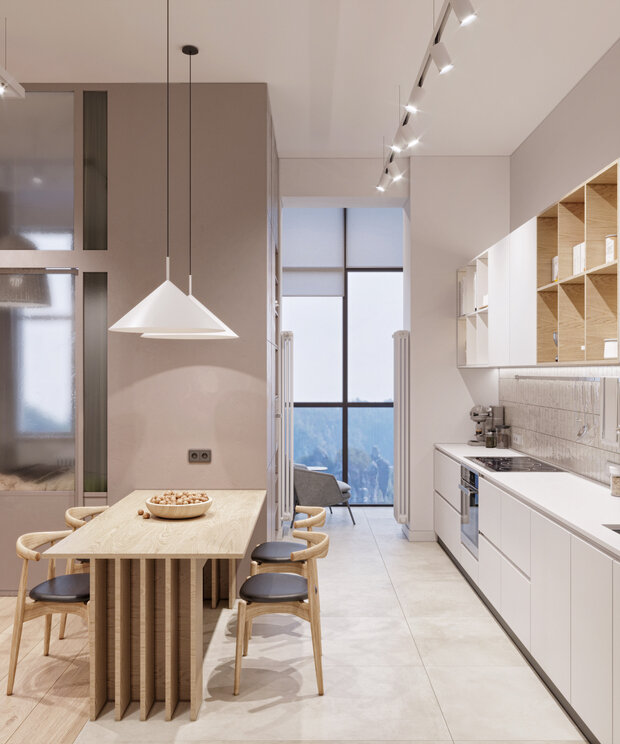 Фотография: Кухня и столовая в стиле Современный, Минимализм, Квартира, Проект недели, Воронеж, Кирпичный дом, 3 комнаты, 60-90 метров, Более 90 метров, TOU ARCHITECTS – фото на INMYROOM
