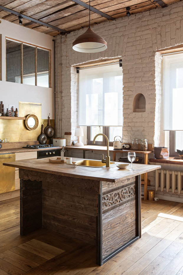 Фотография: Кухня и столовая в стиле Скандинавский, Эклектика, Эко, Квартира, Проект недели, Санкт-Петербург, 3 комнаты, Более 90 метров, Эли Гордеева, интерьер в балийском стиле, стиль Бали, атмосфера Бали в интерьере – фото на INMYROOM