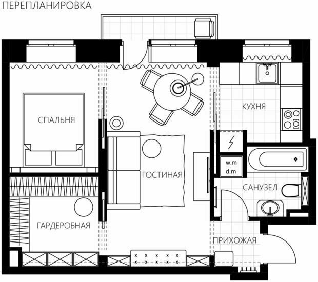 Фотография: Планировки в стиле , Современный, Квартира, Проект недели, Москва, Хрущевка, 2 комнаты, 40-60 метров, RodenHome, Екатерина Паршинцева – фото на INMYROOM