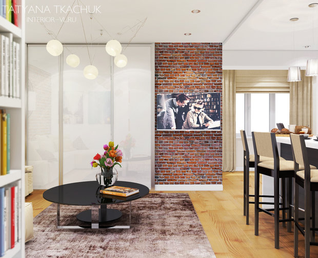 Визуализация интерьера гостиной в стиле Лофт