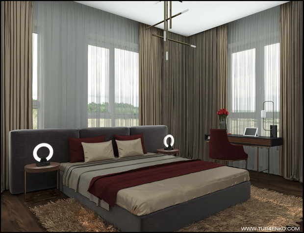 Визуализация интерьера спальни в современном стиле