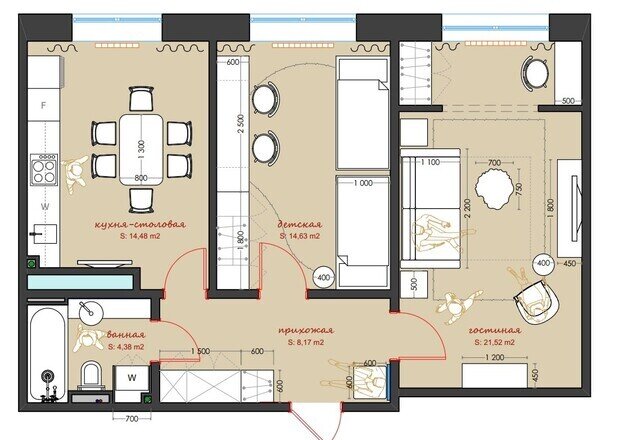 Фотография: Планировки в стиле , Современный, Квартира, Проект дня, 2 комнаты, 60-90 метров, Уфа, Лилия Усманова – фото на INMYROOM