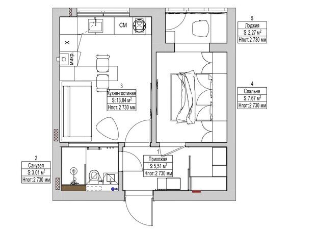 Фотография: Планировки в стиле , Современный, Малогабаритная квартира, Квартира, Проект дня, Калининград, 1 комната, до 40 метров, Юлия Смышляева – фото на INMYROOM