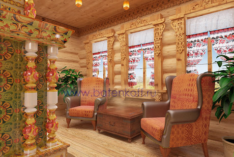 Дизайн интерьера зоны отдыха в русской бане в г. Москва. 
