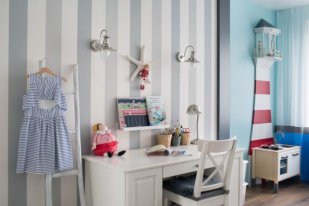 Фотография: Детская в стиле Прованс и Кантри, Кухня и столовая, Спальня, Квартира, Проект недели, Синий, Голубой, Оранжевый, Коричневый, 4 и больше, Более 90 метров, ПРЕМИЯ INMYROOM – фото на INMYROOM