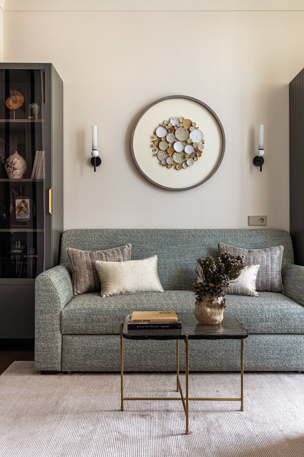 Фотография: Гостиная в стиле Современный, Малогабаритная квартира, Квартира, Проект дня, Москва, Монолитный дом, 1 комната, до 40 метров, Ольга Рябова – фото на INMYROOM