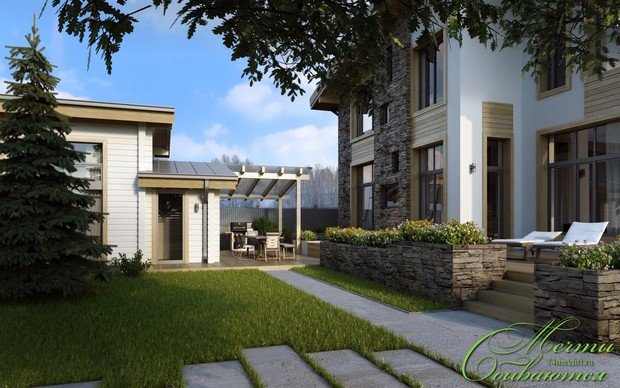 Фото из портфолио Двухэтажный загородный дом с гаражом – фотографии дизайна интерьеров на INMYROOM