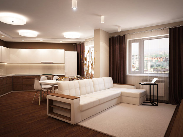 Фото из портфолио Гостиная с рабочей зоной 3-к квартира по ул.Шамшурина – фотографии дизайна интерьеров на INMYROOM