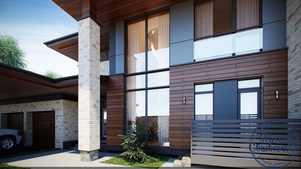 Фото из портфолио Современный двухэтажный дом с панорамными окнами – фотографии дизайна интерьеров на INMYROOM