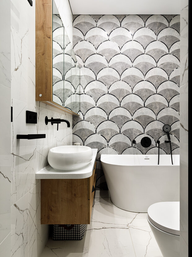 Фотография: Ванная в стиле Современный, Квартира, Проект дня, Москва, Монолитный дом, 2 комнаты, 40-60 метров, Анна Водянова, Екатерина Абдуллина – фото на INMYROOM
