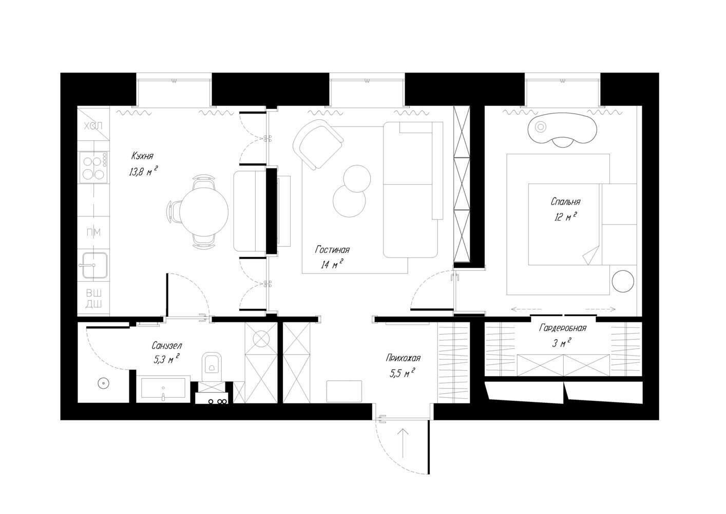 Фотография: Планировки в стиле , Классический, Квартира, Проект недели, Москва, 2 комнаты, 40-60 метров, Elements – фото на INMYROOM