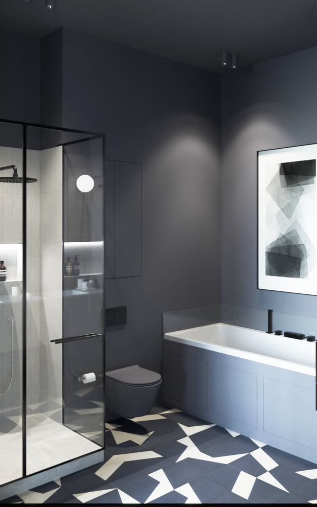 Фотография: Ванная в стиле Современный, Минимализм, Квартира, Белый, Проект недели, Черный, Синий, Более 90 метров, ПРЕМИЯ INMYROOM, Екатерина Олейникова – фото на INMYROOM