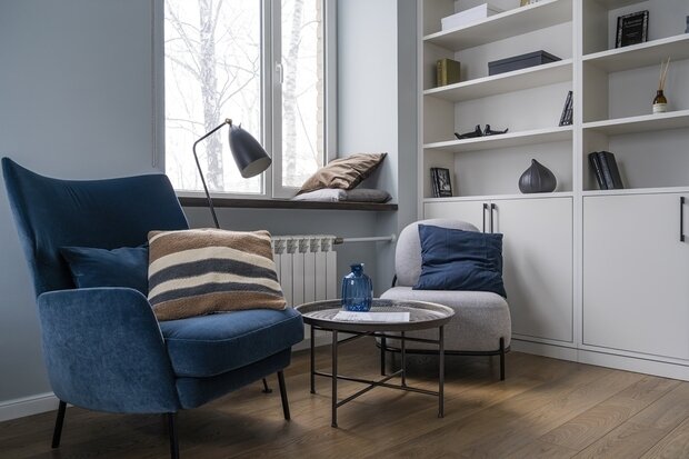 Фотография: Кабинет в стиле Современный, Скандинавский, Квартира, Проект недели, Московская область, Долгопрудный, Кирпичный дом, 3 комнаты, 60-90 метров, Panfilov Architects – фото на INMYROOM