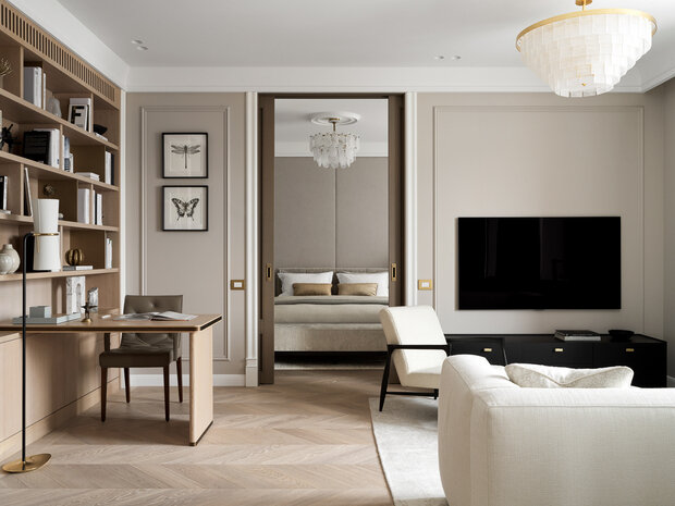 Фотография: Гостиная в стиле Современный, Квартира, Проект дня, Москва, 2 комнаты, 60-90 метров, Эксклюзивные проекты, минимализм с элементами современного дизайна, эклектика: парижский шик, Кирилл Шабанов – фото на INMYROOM