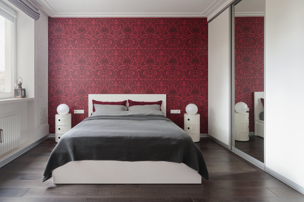 Фотография: Спальня в стиле Современный, Квартира, Проект недели, Москва, Михаил Новинский, Samsung, Кирпичный дом, 3 комнаты, Более 90 метров, интерьерный телевизор, the serif – фото на INMYROOM