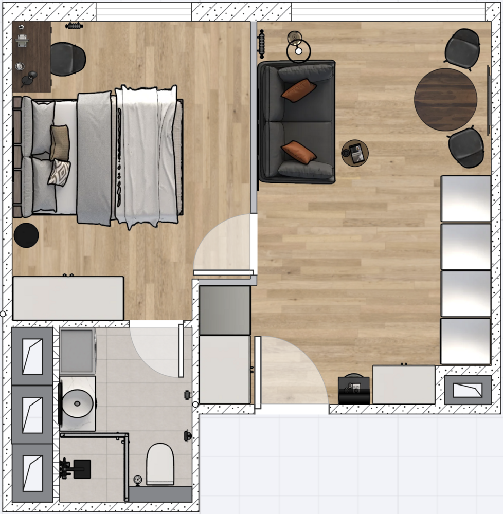 Фотография: Планировки в стиле , Современный, Малогабаритная квартира, Квартира, Проект недели, Москва, 1 комната, до 40 метров, Yuloo Studio – фото на INMYROOM