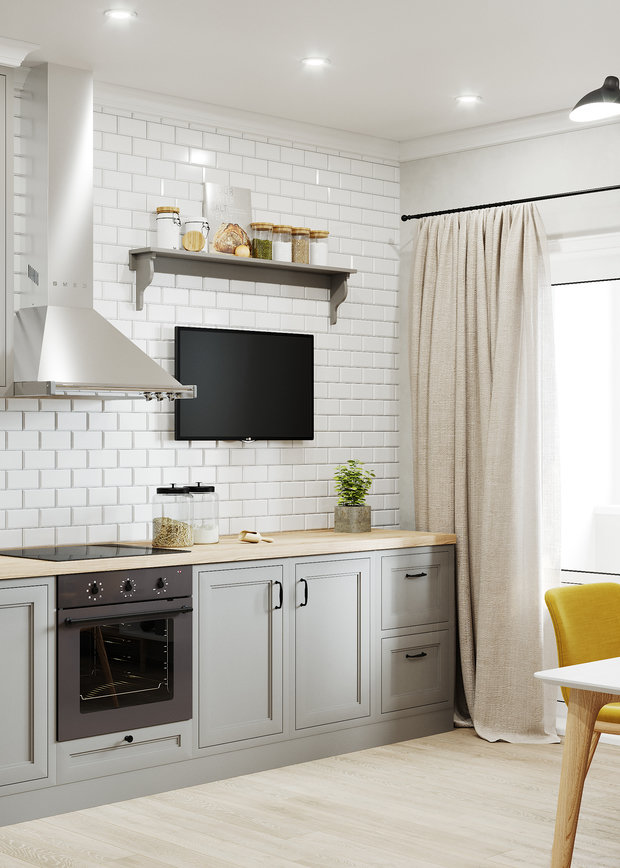 Фотография: Кухня и столовая в стиле Скандинавский, Гостиная, Квартира, Проект недели, 1 комната, до 40 метров, Тольятти – фото на INMYROOM