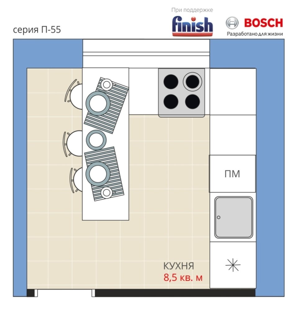 Фотография: в стиле , Кухня и столовая, Перепланировка, Анастасия Киселева, Максим Джураев, П-55, Finish – фото на INMYROOM
