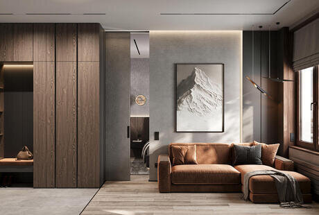 Дизайн-проект квартиры в ЖК «Тайм Сквер» в Санкт-Петербурге в стиле современный минимализм с элементами лофт