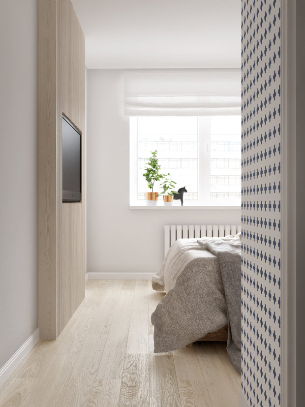 Фотография: Спальня в стиле Скандинавский, Современный, Квартира, Белый, Проект недели, Санкт-Петербург, Int2 architecture, новостройка, Монолитный дом, 2 комнаты, 40-60 метров, 60-90 метров – фото на INMYROOM