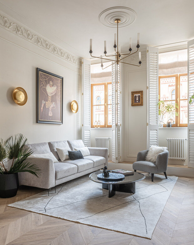 Фотография: Гостиная в стиле Классический, Современный, Квартира, Проект дня, Кирпичный дом, 2 комнаты, 60-90 метров, Оксана Пастернак – фото на INMYROOM