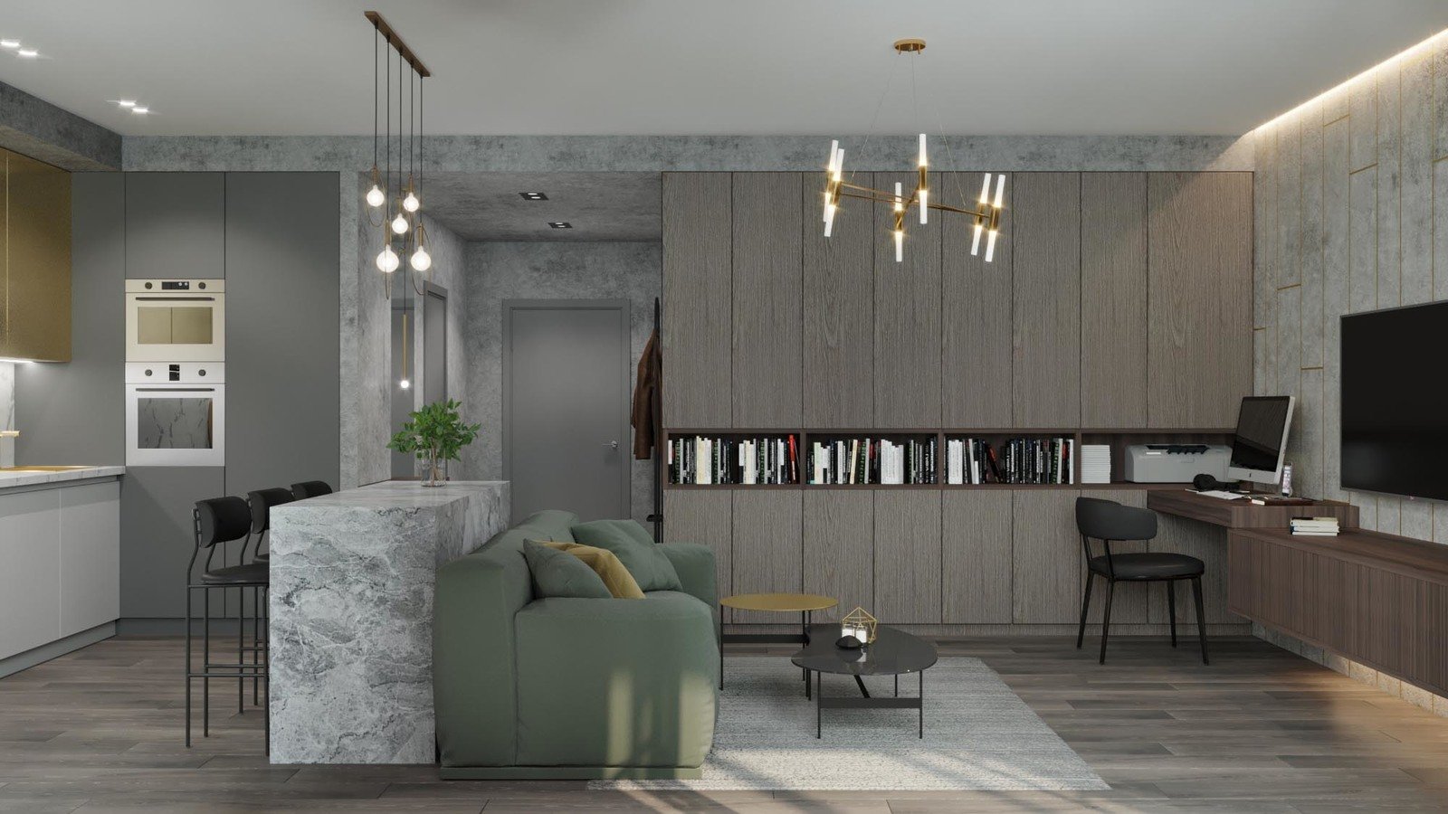 Фотография: Гостиная в стиле Лофт, Кухня и столовая, Ванная, Прихожая, Квартира, Проект недели, Серый, 1 комната, 40-60 метров, ПРЕМИЯ INMYROOM – фото на INMYROOM Фотография: Гостиная в стиле Лофт, Кухня и столовая, Ванная, Прихожая, Квартира, Проект недели, Серый, 1 комната, 40-60 метров, ПРЕМИЯ INMYROOM – фото на INMYROOM