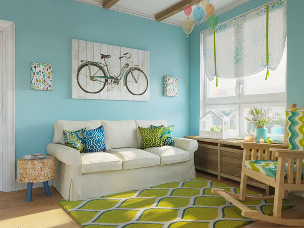 Фотография: Детская в стиле Прованс и Кантри, Квартира, Планировки, Аксессуары, Декор, Мебель и свет, Белый, Проект дня, Зеленый, Синий, Голубой, ИКЕА, Московская область, Студия 3.14, Надежда Каппер, 3 комнаты, 60-90 метров, Монолитно-кирпичный, Сантехника, Люберцы – фото на INMYROOM