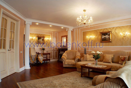 Дизайн кухни и гостиной в квартире на Братьев Быковых 