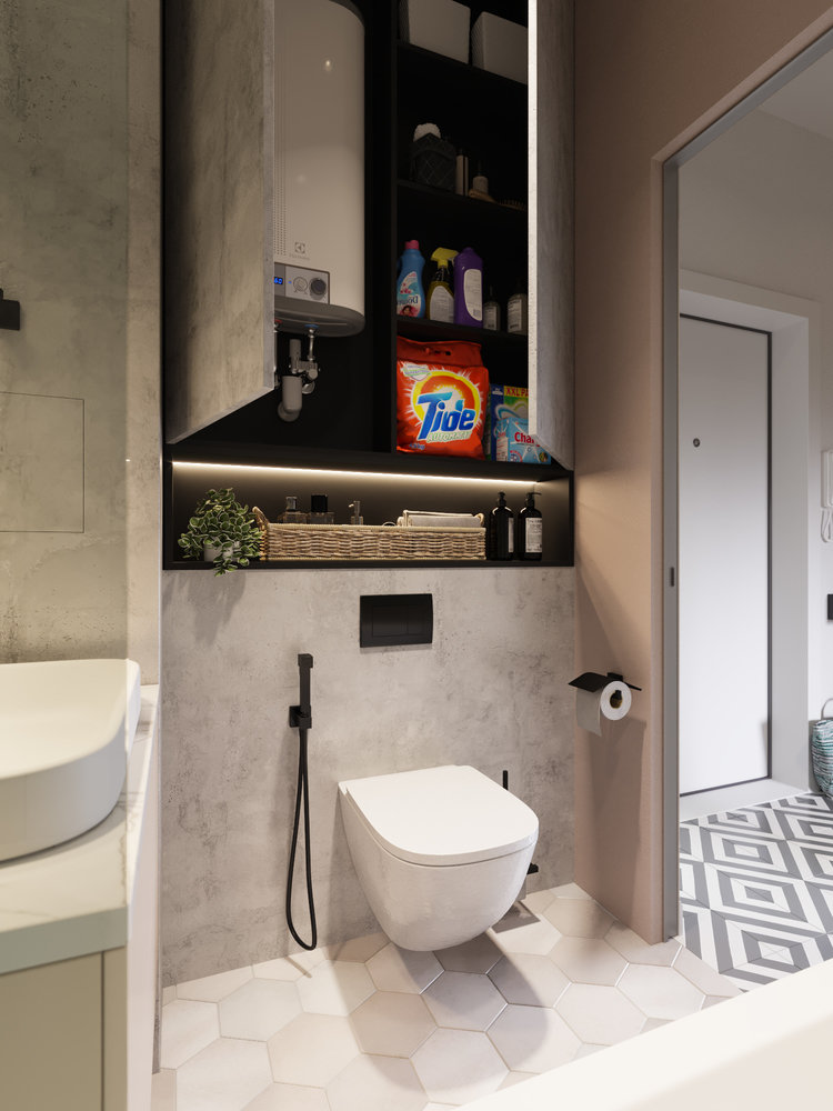 Фотография: Ванная в стиле Современный, Малогабаритная квартира, Квартира, Проект дня, Москва, Монолитный дом, 1 комната, до 40 метров, 40-60 метров, Яна Грошева, ПРЕМИЯ INMYROOM – фото на INMYROOM Фотография: Ванная в стиле Современный, Малогабаритная квартира, Квартира, Проект дня, Москва, Монолитный дом, 1 комната, до 40 метров, 40-60 метров, Яна Грошева, ПРЕМИЯ INMYROOM – фото на INMYROOM