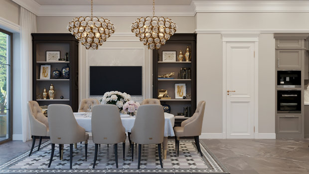 Фото из портфолио Дизайн кухни-гостиной в американской классике – фотографии дизайна интерьеров на INMYROOM