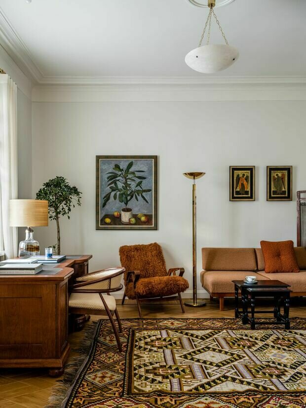 Фотография: Кабинет в стиле Эклектика, Винтажный, Классический, Современный, Квартира, Проект дня, Москва, 4 и больше, Более 90 метров, Елена Учаева – фото на INMYROOM