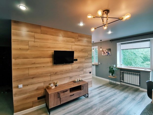 Фотография: Гостиная в стиле Скандинавский, Современный, Кухня и столовая, Ремонт на практике, интерьер хрущевке – фото на INMYROOM