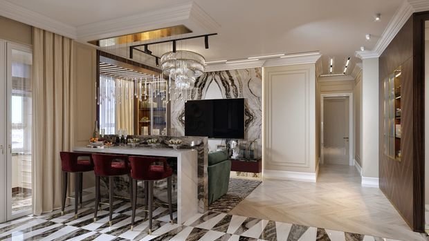 Фото из портфолио Квартира 118,2 м² в ЖК Тимирязевский: компромисс мужского и женского: баланс резких форм и мягких линий – фотографии дизайна интерьеров на INMYROOM
