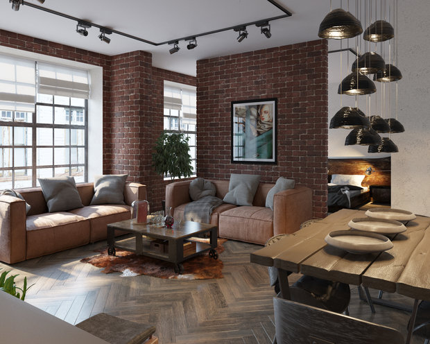 Фотография: Гостиная в стиле Лофт, Квартира, Студия, Проект недели, Москва, новостройка, Оксана Цымбалова, Монолитный дом, Более 90 метров – фото на INMYROOM