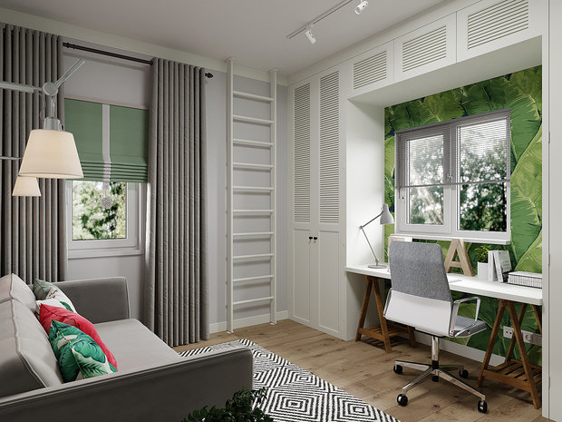 Фотография: Кабинет в стиле Скандинавский, Дом, Проект недели, Дом и дача, Татьяна Воронцова, каркасный дом, 4 и больше, Дизайн-студия «Цуккини», Более 90 метров – фото на INMYROOM