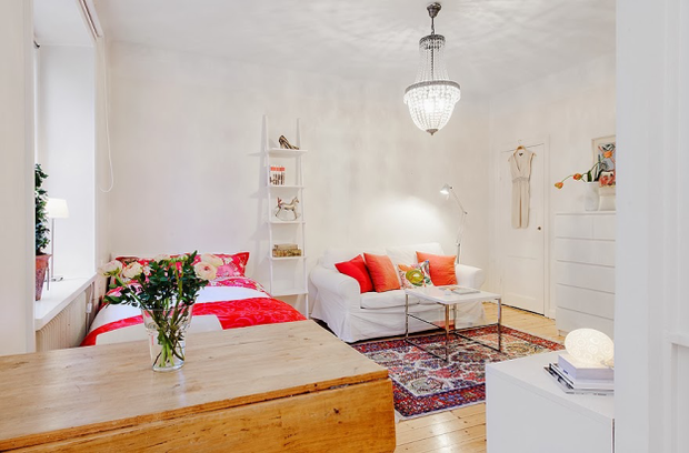 Фотография: Спальня в стиле Скандинавский, Малогабаритная квартира, Квартира, Швеция, Дома и квартиры – фото на INMYROOM
