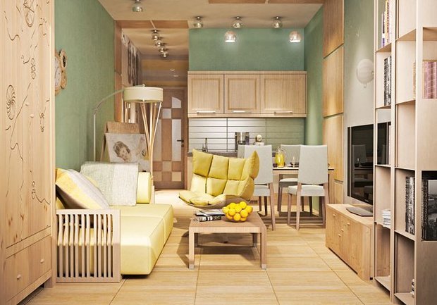 Фотография: Гостиная в стиле Современный, Эко, Малогабаритная квартира, Квартира, Дизайн интерьера – фото на INMYROOM