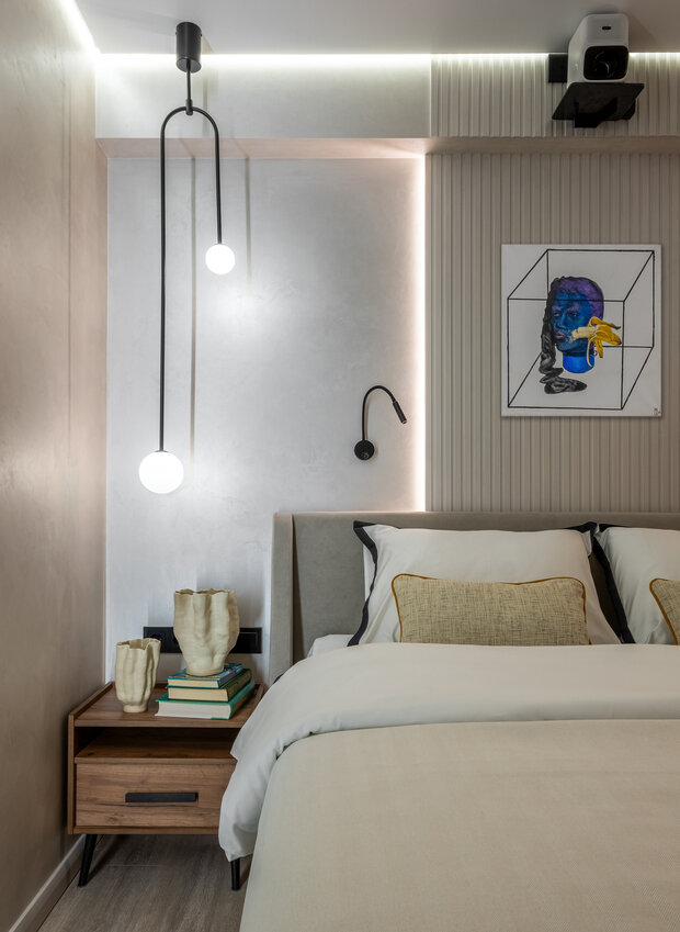 Фотография: Спальня в стиле Современный, Малогабаритная квартира, Квартира, Проект дня, Москва, Кирпичный дом, 3 комнаты, 40-60 метров, II-29, Ольга Филиппова – фото на INMYROOM
