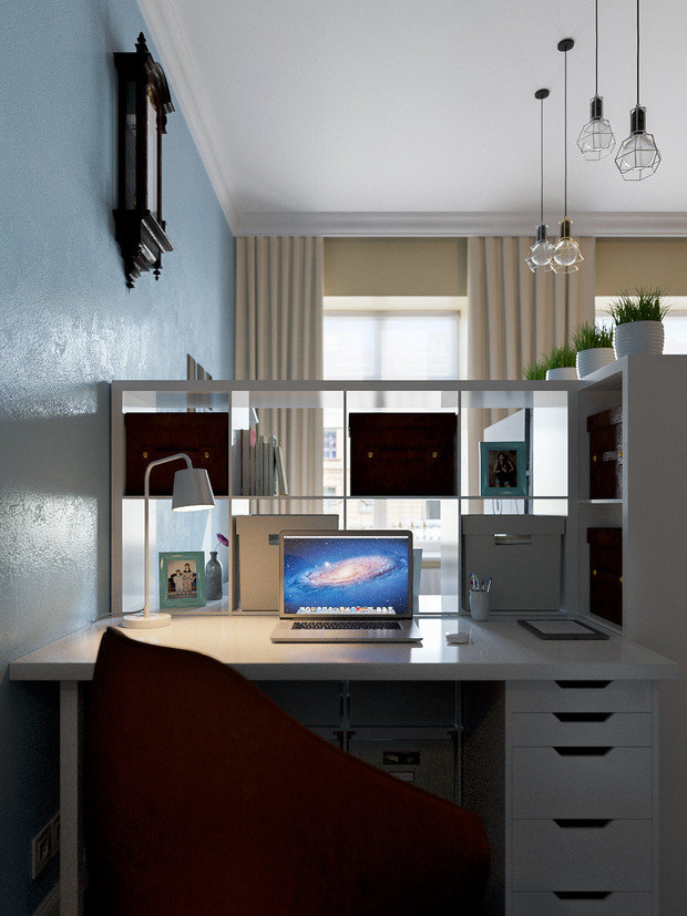 Фотография: Кабинет в стиле Скандинавский, Гостиная, Спальня, Классический, Современный, Эклектика, Квартира, Россия, Проект недели, Санкт-Петербург, ИКЕА, перепланировка однокомнатной квартиры, перепланировка однушки в санкт-петербурге, Олеся Малицкая, Сергей Малицкий, Студия Малицких, Paul X. Johnson, Design House Stockholm, Work, дизайн однушки, зонирование однушки – фото на INMYROOM