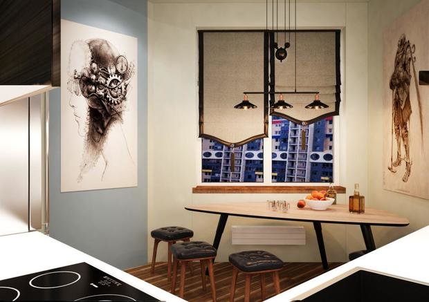 Фотография: Кухня и столовая в стиле Лофт, Скандинавский, Студия, Россия, BOSCH, Минимализм, Проект недели, Москва, Рыжий кот, ИКЕА, Кerama-Мarazzi, Villeroy, Нansgrohe, Loft-Concept, F&B, Metro Blanco, Cosvik, Анисия Клементьева, Koshka Interiors – фото на INMYROOM