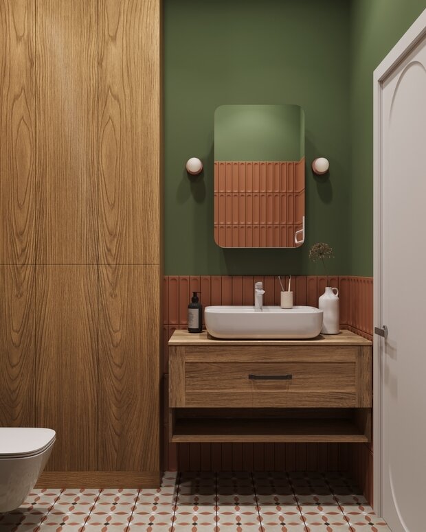 Фотография: Ванная в стиле Современный, Квартира, Проект дня, Москва, Монолитный дом, 40-60 метров, ЖК «Holland Park», Гера Остин, Анна Лаковская – фото на INMYROOM