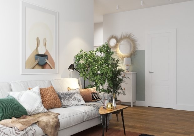 В гостиной дизайнер использовала работу художницы из Стамбула Ekinakis.