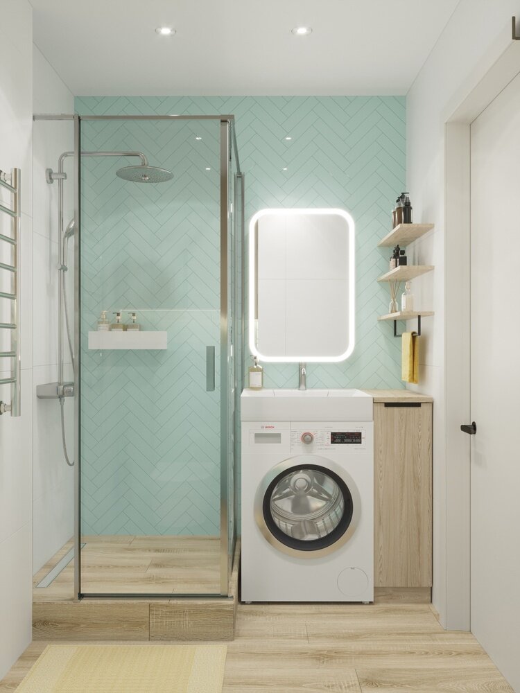 Фотография: Ванная в стиле Современный, Квартира, Проект дня, Краснодар, 2 комнаты, 40-60 метров, Екатерина Пушкарская – фото на INMYROOM Фотография: Ванная в стиле Современный, Квартира, Проект дня, Краснодар, 2 комнаты, 40-60 метров, Екатерина Пушкарская – фото на INMYROOM