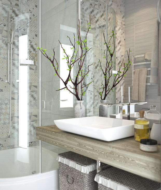 Фотография: Ванная в стиле Современный, Эклектика, Квартира, Россия, Tom Dixon, Минимализм, Проект недели, Ideal Lux, Эко, ИКЕА, Алексей Ковязин, Caparol, Roca, Porcelanosa, Donolux, перепланировка трешки, ИКЕА, Краснодар, Hansgroe, Quickstep, Novodvorski, OnePlace, минимализм в трешке, присоединить балкон к комнате, экодизайн в квартире – фото на INMYROOM