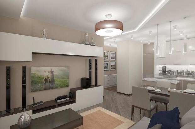 Фото из портфолио Гостиная-кухня-столовая – фотографии дизайна интерьеров на INMYROOM