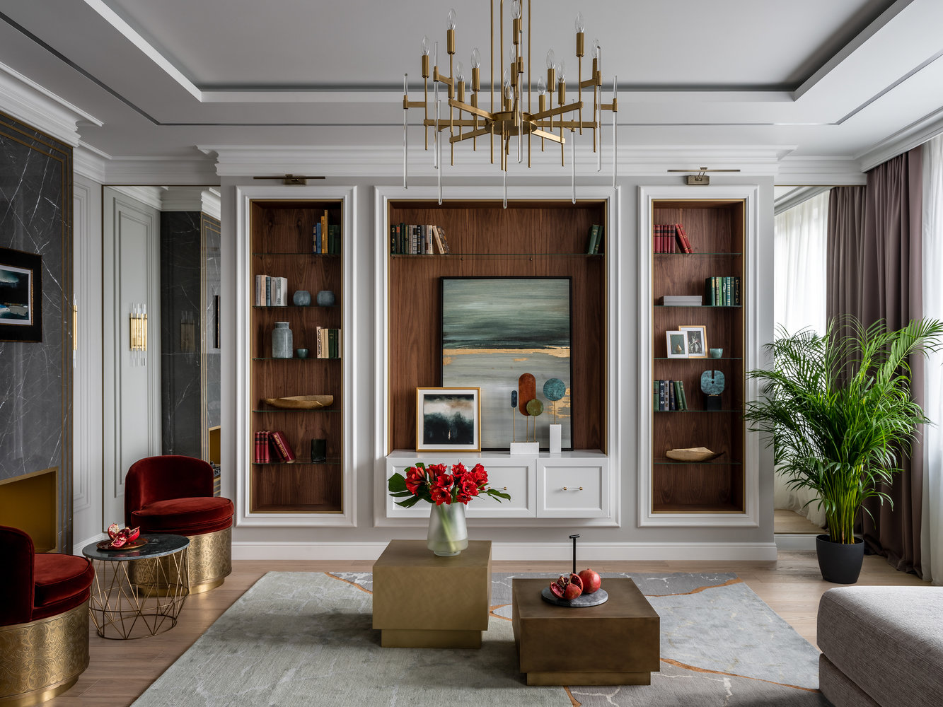 Фотография: Гостиная в стиле Классический, Современный, Квартира, Проект дня, Одинцово, Мария Рублева, 3 комнаты, Более 90 метров, Эксклюзивные проекты – фото на INMYROOM