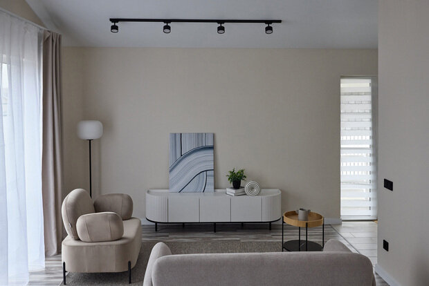 Фотография: Гостиная в стиле Современный, Минимализм, Дом, Проект дня, Дом и дача, 3 комнаты, 60-90 метров, Ирина Куликова, Анна Королева, Олеся Ивашкина – фото на INMYROOM