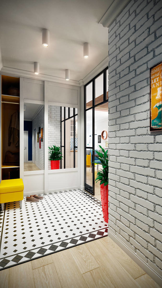 Фотография: Прихожая в стиле Скандинавский, Эклектика, Современный, Квартира, Планировки, Проект недели, Желтый, Синий, Бирюзовый, Химки, Co:Interior, Ирина Цинкер, Полина Старчикова – фото на INMYROOM